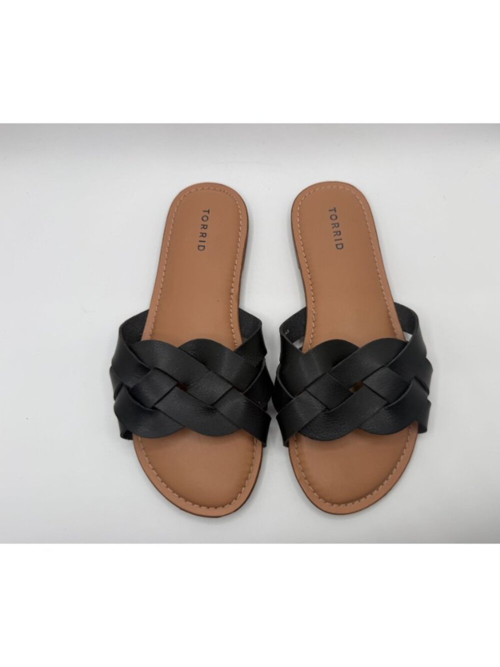Torrid Black Woven Slide Sandals Women Size 8.5W Faux Leather Open Toe Shoes - Picture 3 of 14